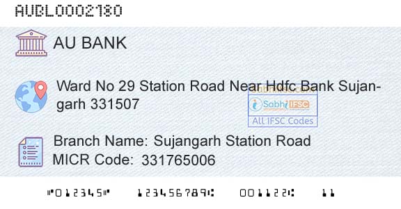 Au Small Finance Bank Limited Sujangarh Station RoadBranch 