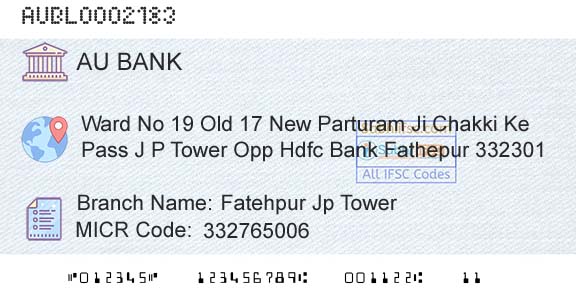 Au Small Finance Bank Limited Fatehpur Jp TowerBranch 