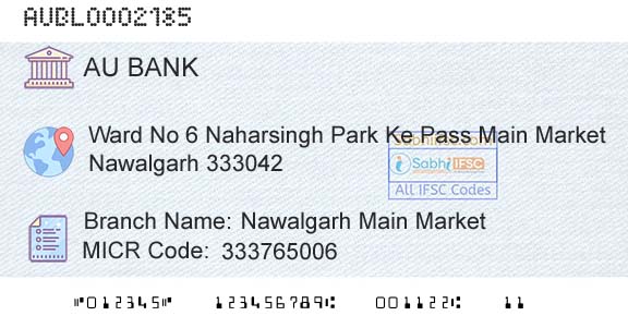 Au Small Finance Bank Limited Nawalgarh Main MarketBranch 