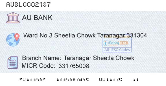 Au Small Finance Bank Limited Taranagar Sheetla ChowkBranch 