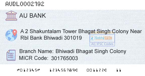 Au Small Finance Bank Limited Bhiwadi Bhagat Singh ColonyBranch 