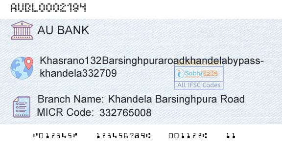 Au Small Finance Bank Limited Khandela Barsinghpura RoadBranch 