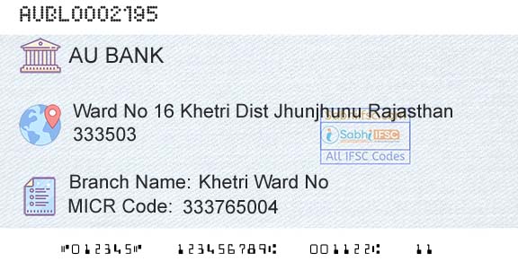 Au Small Finance Bank Limited Khetri Ward NoBranch 