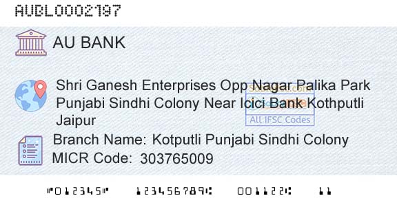 Au Small Finance Bank Limited Kotputli Punjabi Sindhi ColonyBranch 