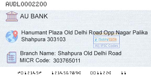 Au Small Finance Bank Limited Shahpura Old Delhi RoadBranch 