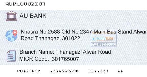 Au Small Finance Bank Limited Thanagazi Alwar RoadBranch 