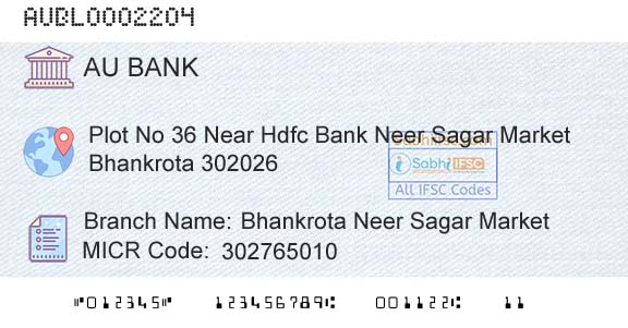Au Small Finance Bank Limited Bhankrota Neer Sagar MarketBranch 