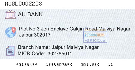 Au Small Finance Bank Limited Jaipur Malviya NagarBranch 
