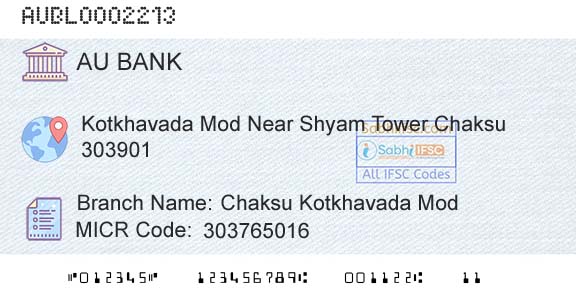 Au Small Finance Bank Limited Chaksu Kotkhavada ModBranch 