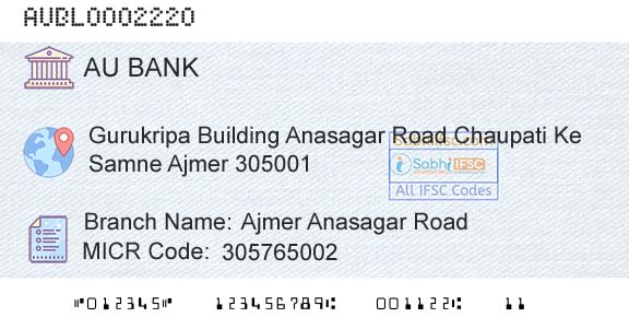 Au Small Finance Bank Limited Ajmer Anasagar RoadBranch 