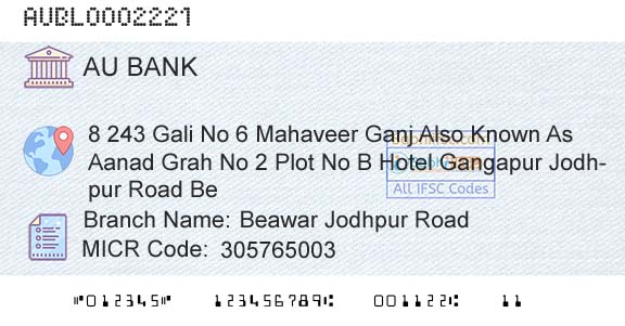 Au Small Finance Bank Limited Beawar Jodhpur RoadBranch 