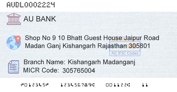 Au Small Finance Bank Limited Kishangarh MadanganjBranch 