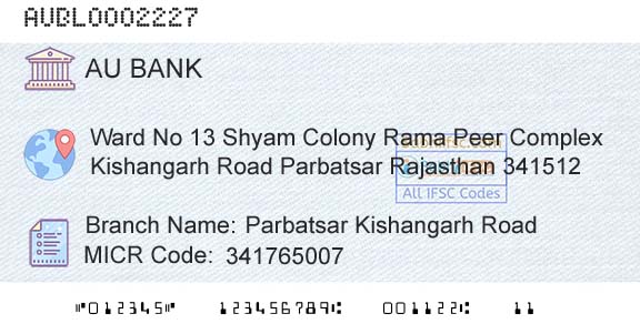 Au Small Finance Bank Limited Parbatsar Kishangarh RoadBranch 