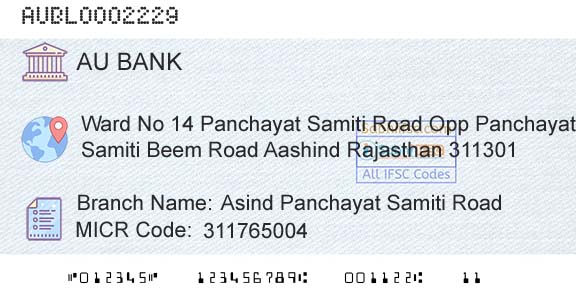Au Small Finance Bank Limited Asind Panchayat Samiti RoadBranch 