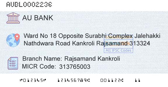 Au Small Finance Bank Limited Rajsamand KankroliBranch 