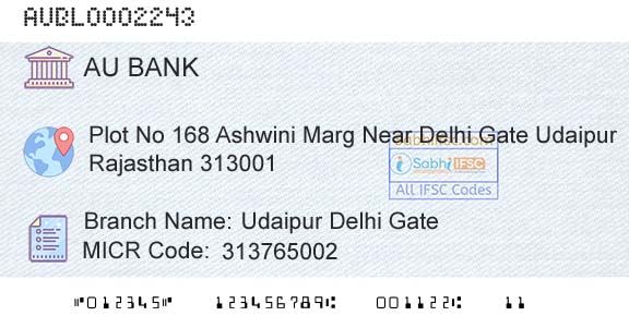 Au Small Finance Bank Limited Udaipur Delhi GateBranch 