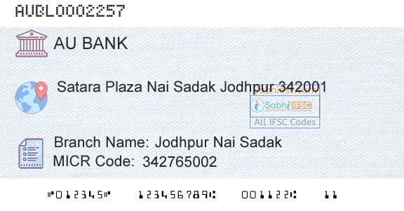 Au Small Finance Bank Limited Jodhpur Nai SadakBranch 