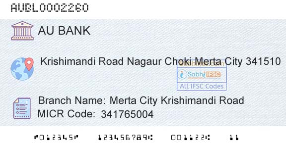 Au Small Finance Bank Limited Merta City Krishimandi RoadBranch 