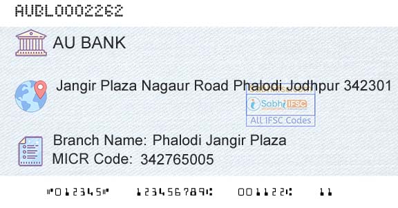 Au Small Finance Bank Limited Phalodi Jangir PlazaBranch 