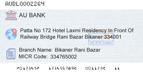 Au Small Finance Bank Limited Bikaner Rani BazarBranch 
