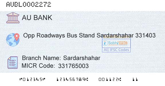 Au Small Finance Bank Limited SardarshaharBranch 