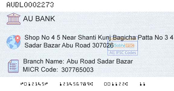 Au Small Finance Bank Limited Abu Road Sadar BazarBranch 