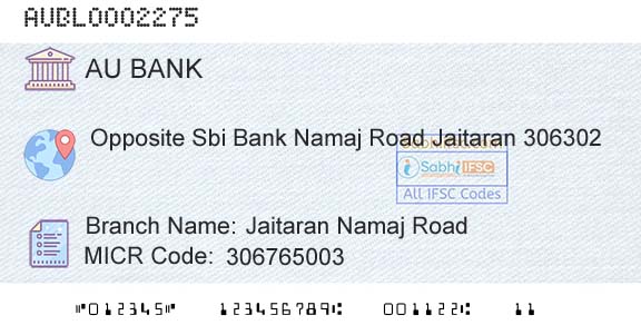 Au Small Finance Bank Limited Jaitaran Namaj RoadBranch 