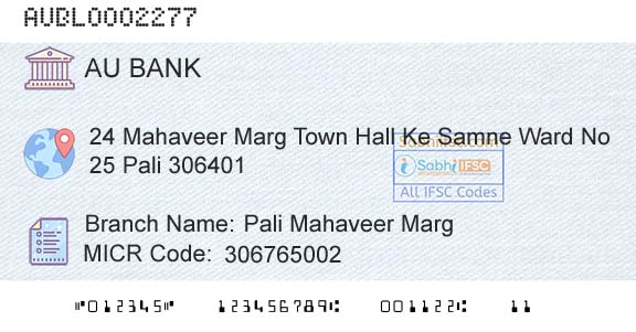 Au Small Finance Bank Limited Pali Mahaveer MargBranch 