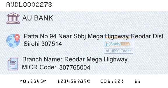 Au Small Finance Bank Limited Reodar Mega HighwayBranch 