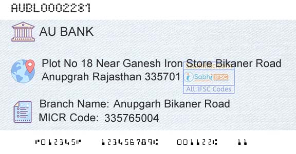 Au Small Finance Bank Limited Anupgarh Bikaner RoadBranch 