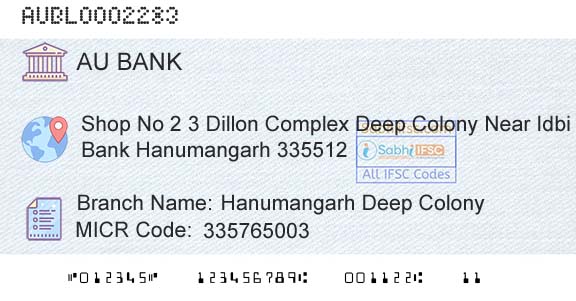 Au Small Finance Bank Limited Hanumangarh Deep ColonyBranch 