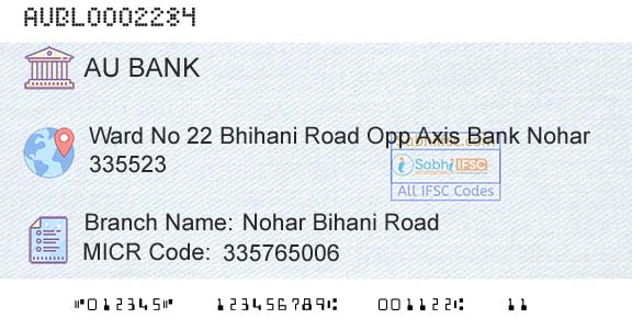 Au Small Finance Bank Limited Nohar Bihani RoadBranch 