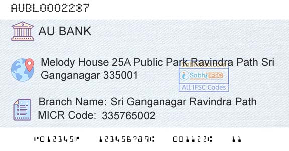 Au Small Finance Bank Limited Sri Ganganagar Ravindra PathBranch 