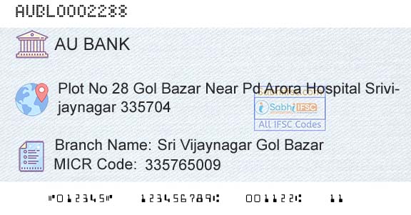 Au Small Finance Bank Limited Sri Vijaynagar Gol BazarBranch 