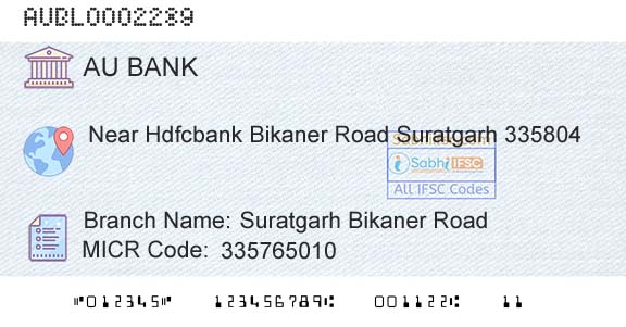 Au Small Finance Bank Limited Suratgarh Bikaner RoadBranch 
