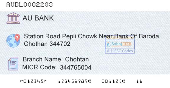 Au Small Finance Bank Limited ChohtanBranch 