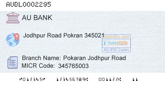 Au Small Finance Bank Limited Pokaran Jodhpur RoadBranch 