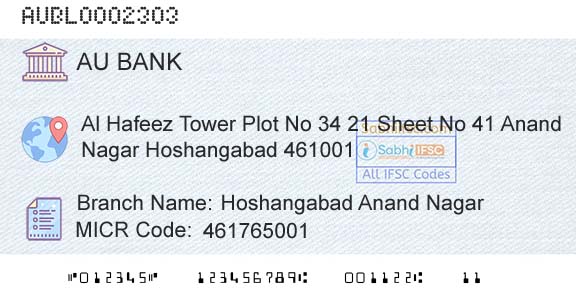 Au Small Finance Bank Limited Hoshangabad Anand NagarBranch 