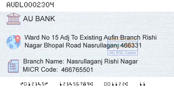 Au Small Finance Bank Limited Nasrullaganj Rishi NagarBranch 
