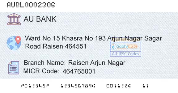 Au Small Finance Bank Limited Raisen Arjun NagarBranch 
