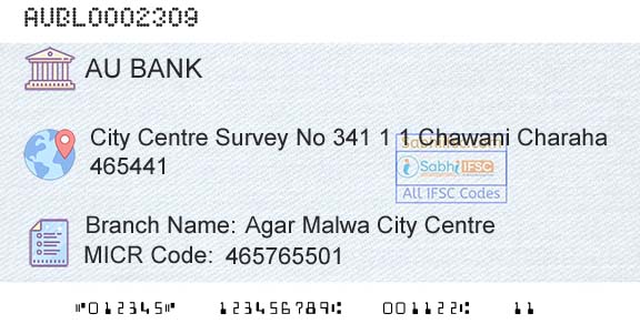 Au Small Finance Bank Limited Agar Malwa City CentreBranch 