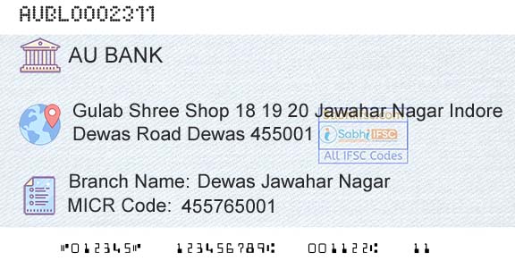 Au Small Finance Bank Limited Dewas Jawahar NagarBranch 