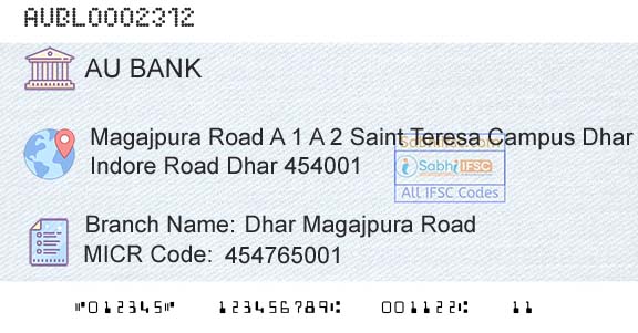 Au Small Finance Bank Limited Dhar Magajpura RoadBranch 