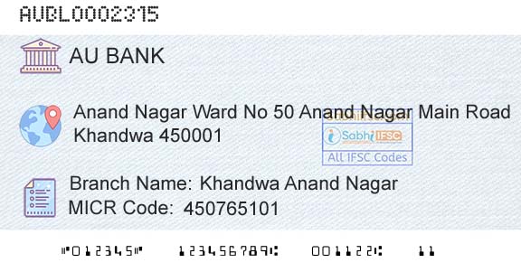Au Small Finance Bank Limited Khandwa Anand NagarBranch 