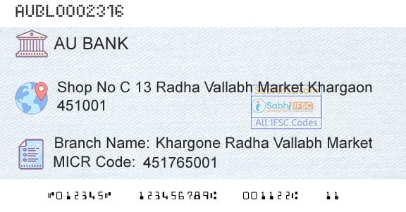 Au Small Finance Bank Limited Khargone Radha Vallabh MarketBranch 