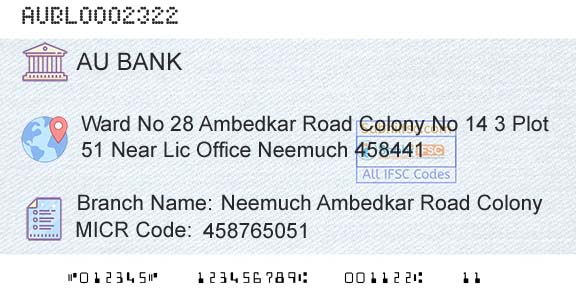 Au Small Finance Bank Limited Neemuch Ambedkar Road ColonyBranch 