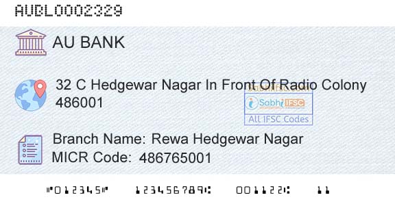 Au Small Finance Bank Limited Rewa Hedgewar NagarBranch 
