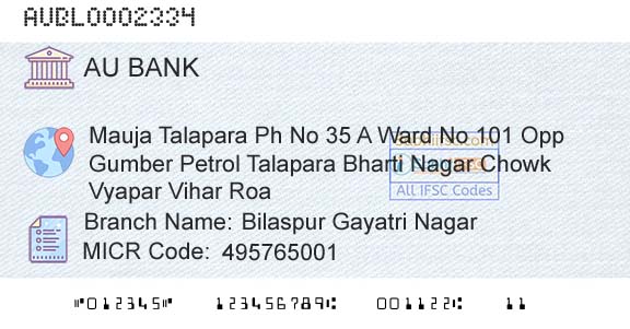 Au Small Finance Bank Limited Bilaspur Gayatri NagarBranch 