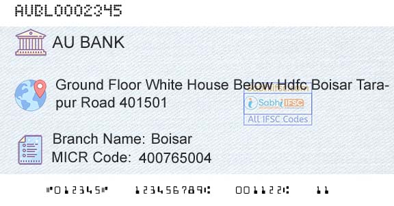 Au Small Finance Bank Limited BoisarBranch 