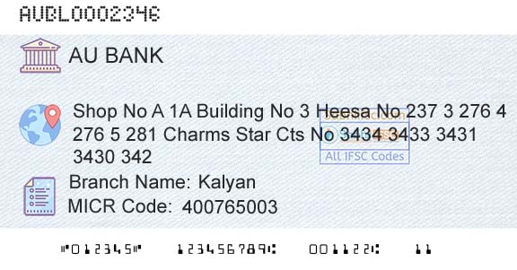 Au Small Finance Bank Limited KalyanBranch 